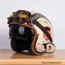 Casque Moto Jet Uchoose Vintage 3/4  Rétro Classique Homme Femme avec lunette
