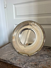 Ancien Plat Plateau Rond Métal Argenté Poinçon 24cm