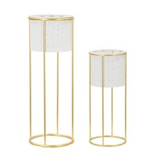 Lot de 2 Cache-Pots Design "Whity" 46cm Blanc & Or