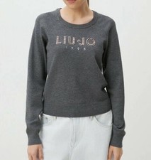 LIU JO authentic sweater logo-embellished gray antracite melange size S warm