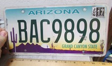 Arizona metal License plate, ex 2017, Grand canyon state, printed style BAC 9898
