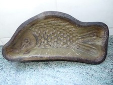 ALSACE superb very rare OLD TERRACOTTA CAKE PAN GREEN FISH 19th century