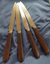 4 couteaux Lames Argent Massif MINERVE Manches en bois noirci Orfèvre Linzeler 