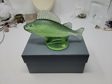 Vintage Lalique Green Glass Perch Figurine With Box