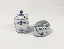 Royal Copenhagen Blue Fluted Half Lace Plain 137 Mustard Jar & 686 CreamerDefect