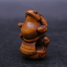 Panneau japonais NETSUKE 撲蛙/Smo Wrestling Frogs Netsuke en bois Ishikawa