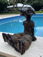 VINTAGE FOLK ART CARVED WOOD BOY SCULPTURE  11" TALL