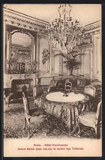 Old postcard Paris, Hotel Continental, Grand Salon with view of the Tuileries Garden 