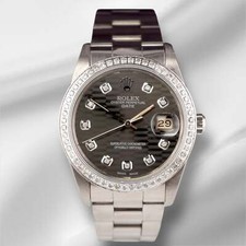 Rolex Date 34mm Femmes 1.5ct Gris Motif Diamant Cadran Acier Huître Montre 15000