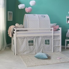 Lit superposé d'enfant 90x200 barrière de lit rideau gris bois blanc Homestyle4u