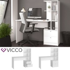 Bureau Table de travail Table de bureau 2 Tiroirs Tablette Denton Blanc Vicco