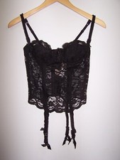 VTG Victoria's Secret Black Sheer Lace Corset, Gold Label - Size 34B