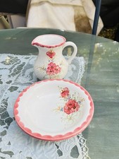 Charming Doll Toiletry Kit: Jug + Earthenware Basin, Handmade Signed