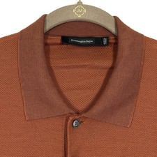 Ermenegildo Zegna Polo Shirt Mens XL Silk Blend Knit Short Sleeve Rust Orange