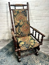 An Antique American Rocking Chair  Turned Beech / Fabric Upholstered Rocker