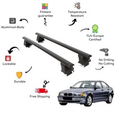 Bare Roof Rack Cross Bars Set for BMW Serie 3 E46 4 Door 98-07 Black Cross Bars