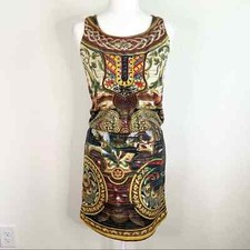 Desigual Blouson Dress Women's XS Gold Scroll Medallion Egyptian Embroidered