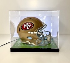 LED Full Size Football Helmet Display Case with LED Lit Back & Green Field Base