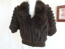 RAVISSANT GILET TRICOT ET FOURRURE LAPIN TEINTE CHOCOLAT COL AMOVIBLE 40 / 42