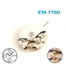 ETA Vajoux 7750 SWISS Automatic Movement, Chrono, Black Day/Date Disks on 3.