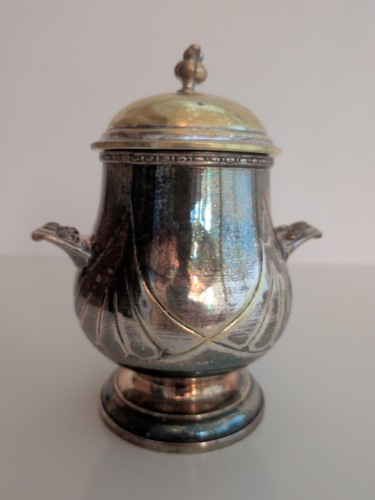 Silver metal sugar bowl - metal,