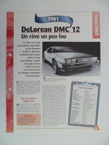 Carte fiche auto delorean - auto,