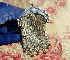 OLD 19TH CENTURY SILVER MESH SIDE PURSE PURSE PURSE for CHATELAINE  