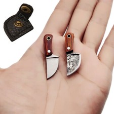 Keychain Knife Pocket Mini Stainless Steel Fixed Blade Wood Handle W/ Sheath