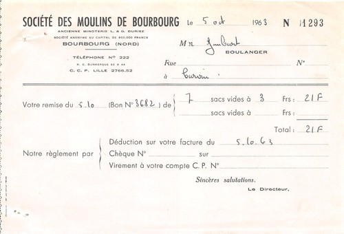 1963 facture moulins de - ,