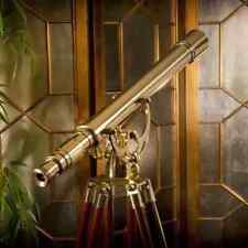 39" Brass Antique Nautical Floor Standing Telescope With Wooden Tripod Stand