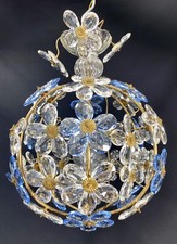 RARE WHITE & BLUE METAL GOLD CRYSTAL FLOWER BALL CHANDELIER ST. 30s RINGS