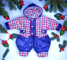 COMBINAISON PILOTE A CAPUCHE BÉBÉ GARÇON BICOLORE BLEU MARINE & IMPRIMÉ VICHY 3M