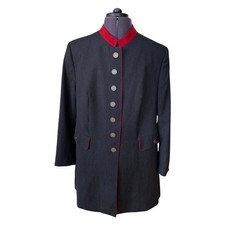 Pressl Austrian Loden Jacket Grey Red Felt Collar Virgin Wool Ladies EU48 UK18