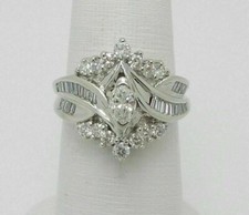 3/4 CT White Marquise Cut Simulated Diamond Wedding Ring In 925 Sterling Silver