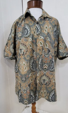 Vintage Indonesian Mens Large Bali Shirt Jawa Batik Brown Red Button Up Shirt