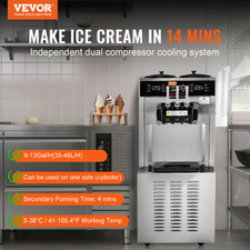 VEVOR Machine À Crème Glacée Appareil À Glace Italienne 3 Saveurs 34-44 L/H