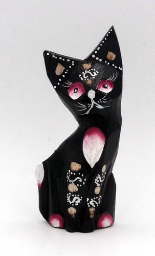 Chat bois sculpté peint - bois,