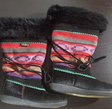 Vtg Blk & Multi Fur & Wool Made In Italy Tecnica Apres Ski  Boots 38 ~ 7.5 8