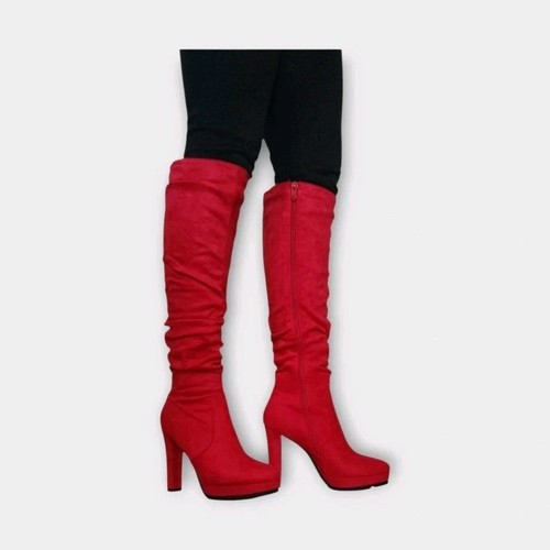 Bottes hautes femme daim - , rouge