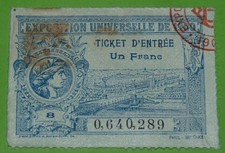 TICKET ENTRANCE 1 FRANC EXPOSITION UNIVERSELLE PARIS EXPO 1900 PONT ALEXANDRE III