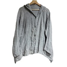 TRANSPARENTE Women Free Size Gray Button Front Blouse Jacket With Hood Oversized