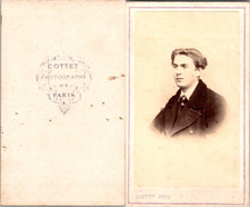 Cottet, Paris, Portrait of a Young Man in Astrakan Necklace Coat Vintage CDV 