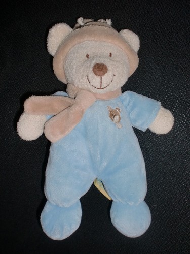 Doudou peluche ours bleu - peluche,