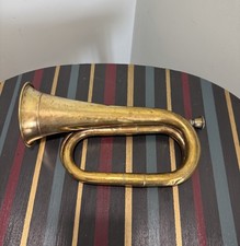 BUGLE Military Vintage Cavalry Horn War Era Brass w/ Mouthpiece & Chain