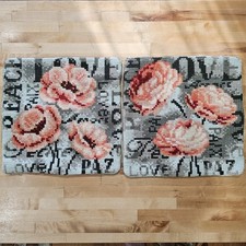 Set Of 2 Vervaco  Cross Stitch Pillow/Cushion Covers 16" x 16" Poppies & Peonies