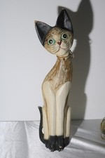 Vintage Statuette Chat en bois