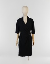 Thierry Mugler Vintage Black Long Sleeve Wrap Buckle Designer Dress Sz 42