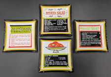 Vintage Set of (4) Mid Century Smoked Glass Square Canape Recipe Plates