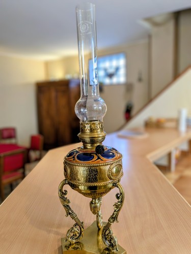 Lampe pétrole xixe bronze - pétrole,