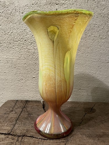 Vase verre soufflé signé - en,